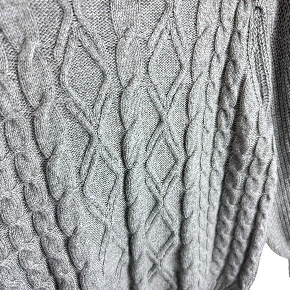 Crown & Ivy NWT Gray Cable Knit Crew Neck Long Balloon Sleeve Stretchy Sweater L - Picture 3 of 7